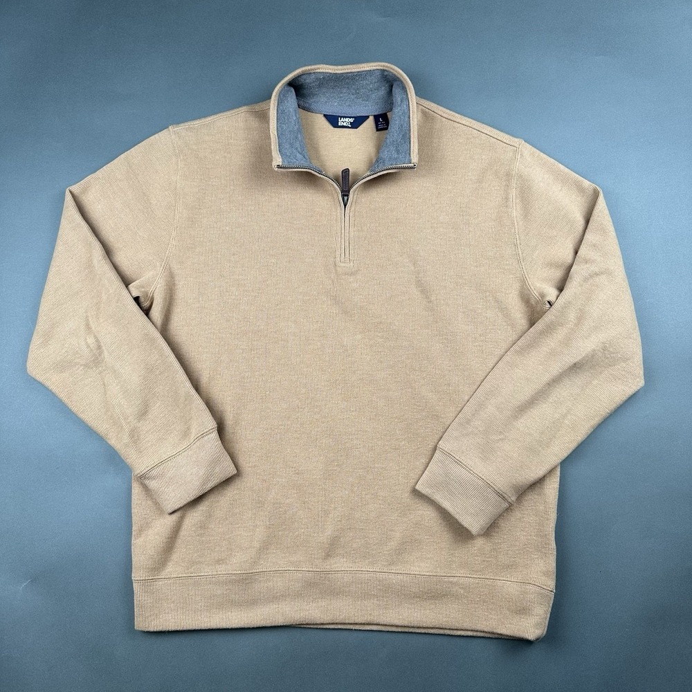 Lands' End Rib Quarter Zip Pullover Men's‎ Large Rich Camel Heather